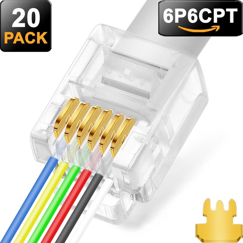 NECABLES 20Pack RJ11/RJ12 Pass Through Connector 6P6C Telephone Modular Plug 3 Prong Type for Phone Line Cord - Image 2
